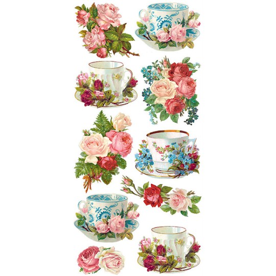 1 Sheet of Stickers Floral Tea Cups